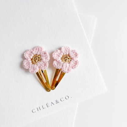 Set of 2 Cherry Blossom Crochet Clips