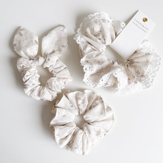 Grey Wildflower Scrunchies