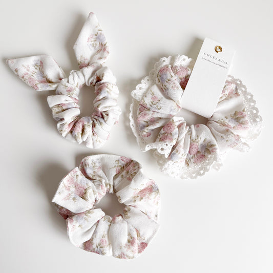 Pink Cottage Floral Scrunchies