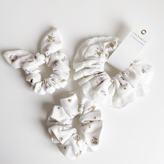 Purple Ditsy Floral Scrunchies