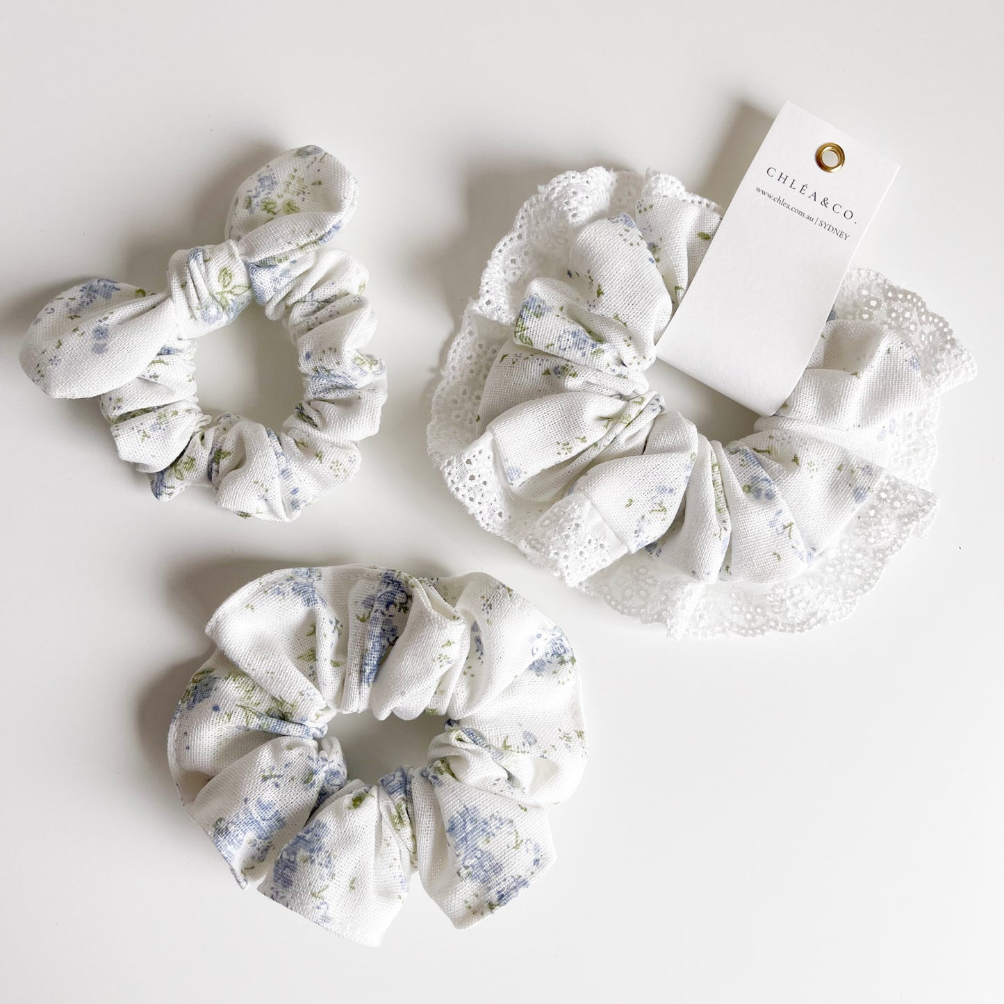 Blue Ditsy Floral Scrunchies