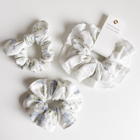 Blue Ditsy Floral Scrunchies
