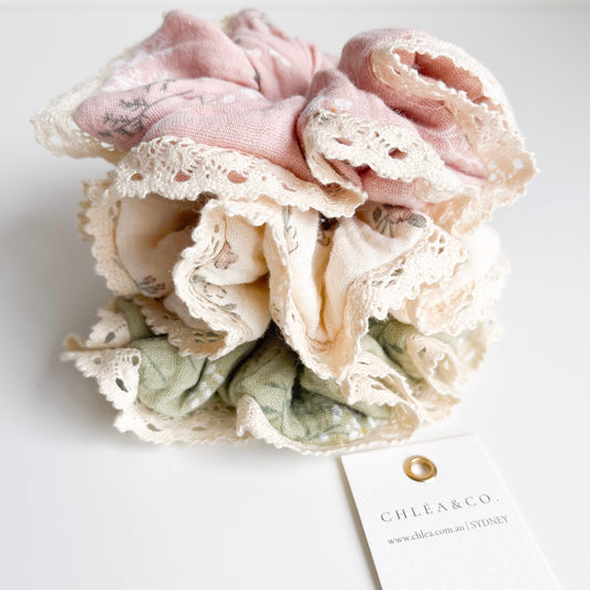 Set of 3 Vintage Muslin Scrunchies