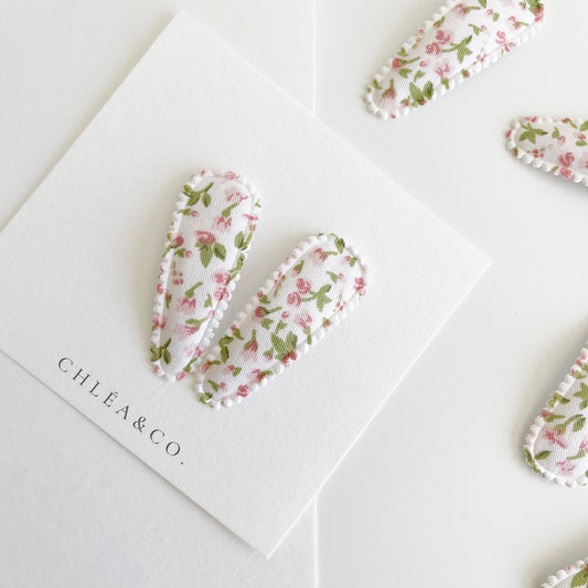 Amelia Fabric Covered Snap Clip - Chléa & Co.
