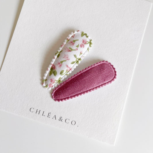 Amelia Magenta Fabric Covered Snap Clip - Chléa & Co.