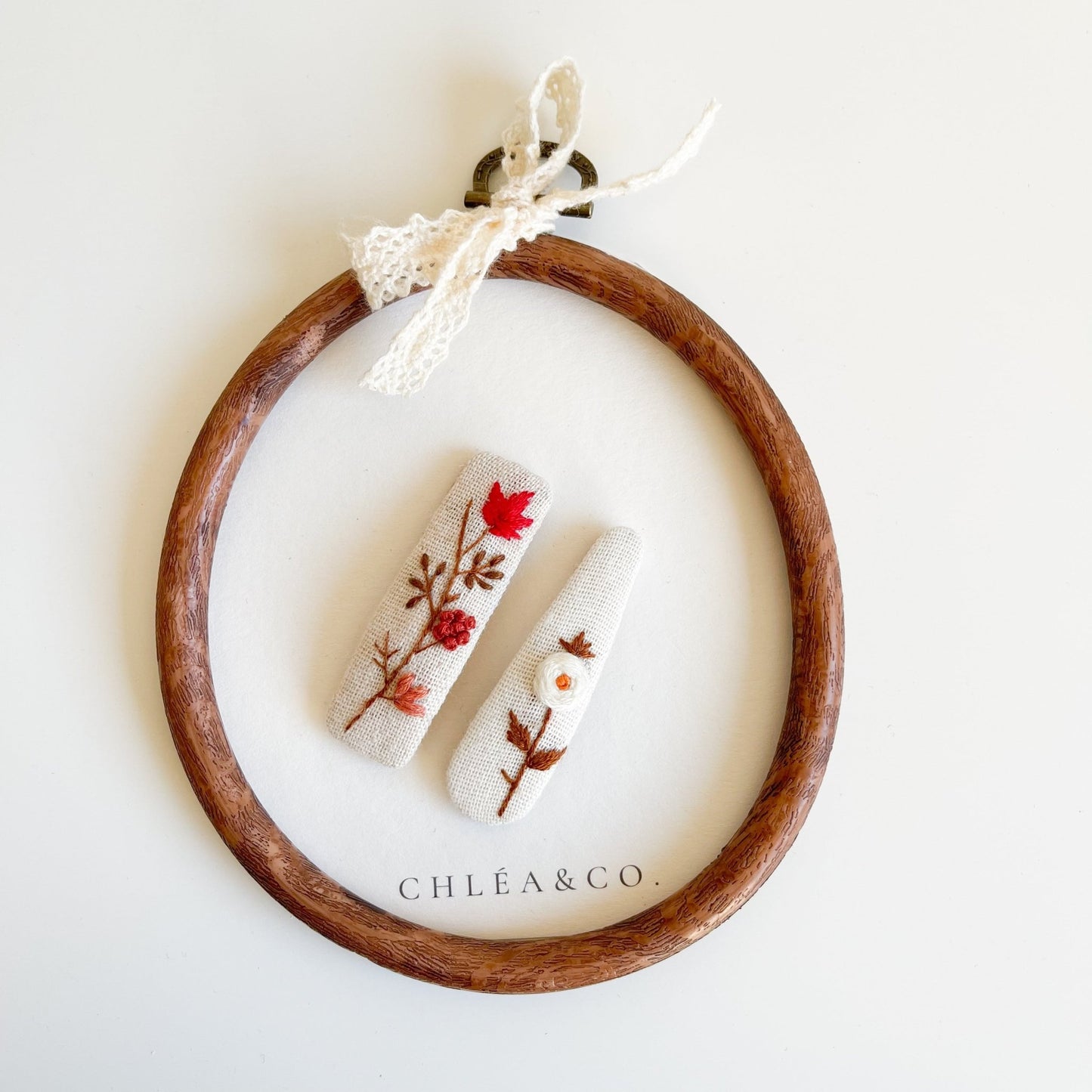 Autumn Leaf | Set of 2 Embroidered Floral Hair Clip - Chléa & Co.