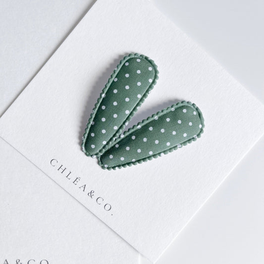 Ava Green Fabric Covered Snap Clip - Chléa & Co.