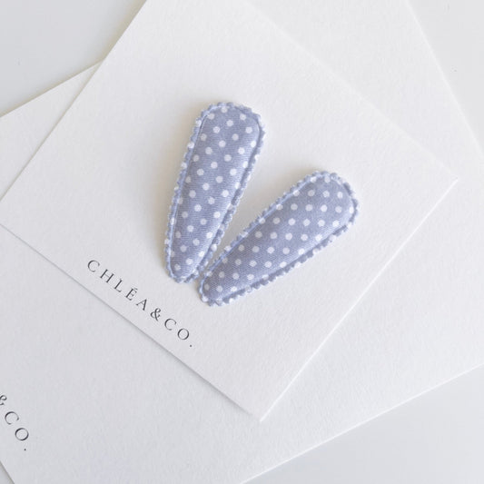 Ava Pastel Blue Fabric Covered Snap Clip - Chléa & Co.