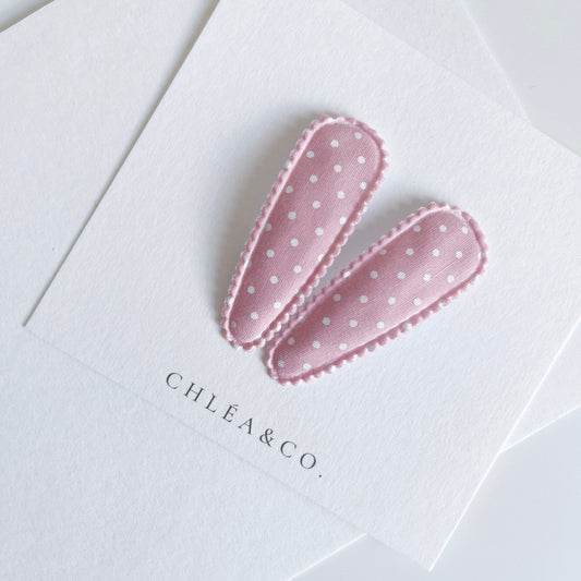 Ava Pink Fabric Covered Snap Clip - Chléa & Co.