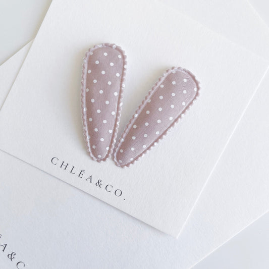 Ava Rosy Brown Fabric Covered Snap Clip - Chléa & Co.