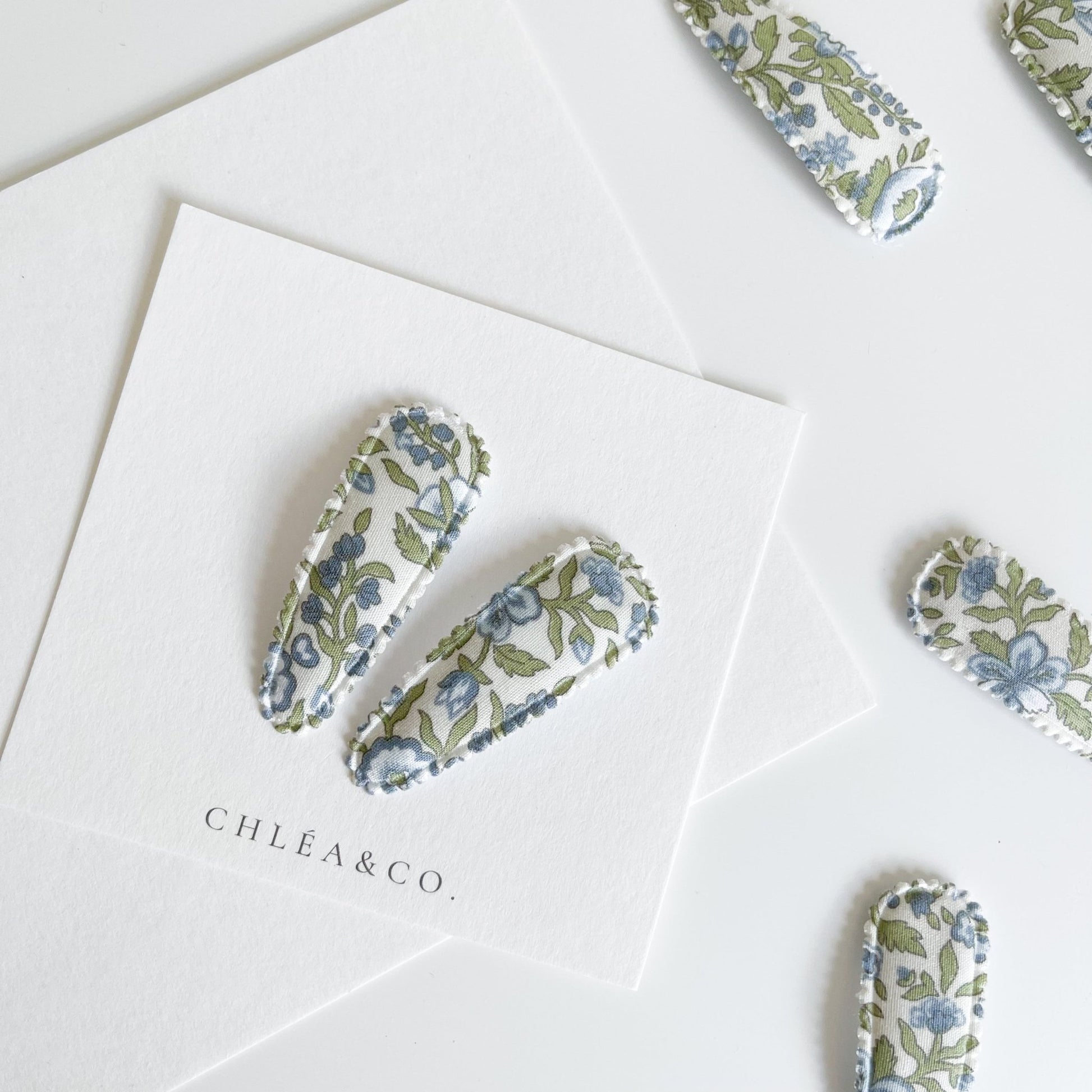 Blue Pansy Fabric Covered Snap Clip - Chléa & Co.