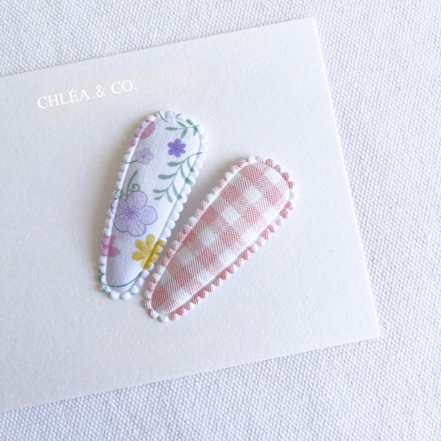 Butterfly Garden & Pink Gingham Fabric Covered Snap Clip - Chléa & Co.