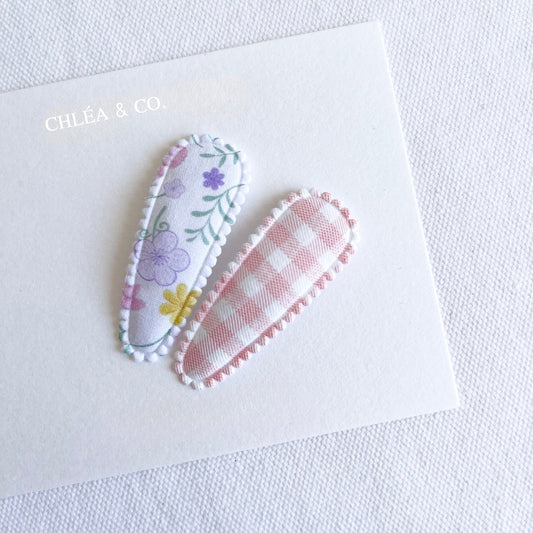 Butterfly Garden & Pink Gingham Fabric Covered Snap Clip - Chléa & Co.