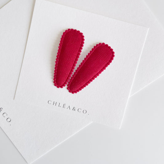Cherry Red Linen Fabric Covered Snap Clip - Chléa & Co.
