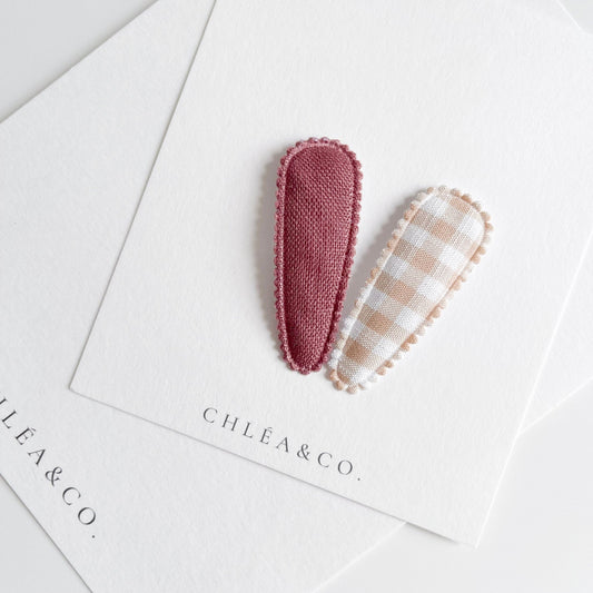Chestnut & Hazelnut Gingham Fabric Covered Snap Clip - Chléa & Co.