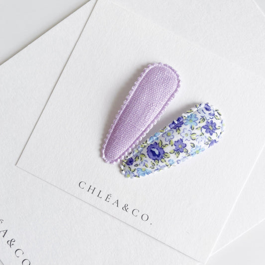 Dainty Blue Garden & Lavender Fabric Covered Snap Clip - Chléa & Co.
