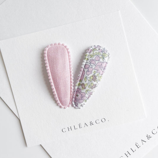 Dainty Lilac Garden & Macaroon Pink Fabric Covered Snap Clip - Chléa & Co.