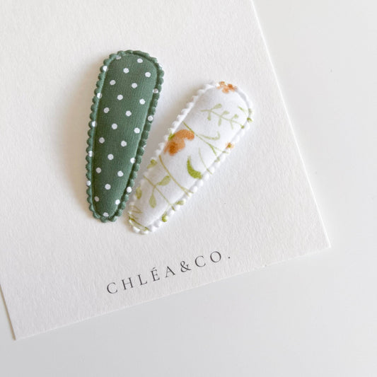 Daisy Green Fabric Covered Snap Clip - Chléa & Co.