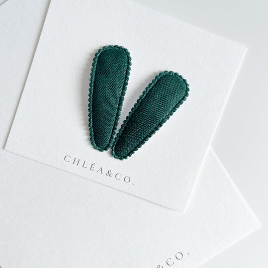 Dark Green Linen Fabric Covered Snap Clip - Chléa & Co.