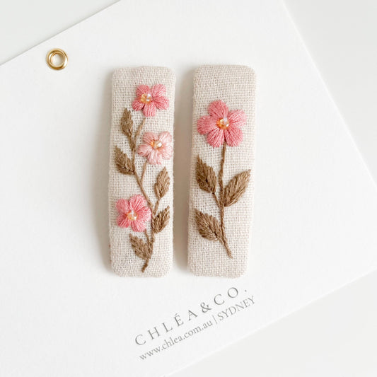 Eileen | Set of 2 Embroidered Floral Hair Clip - Chléa & Co.