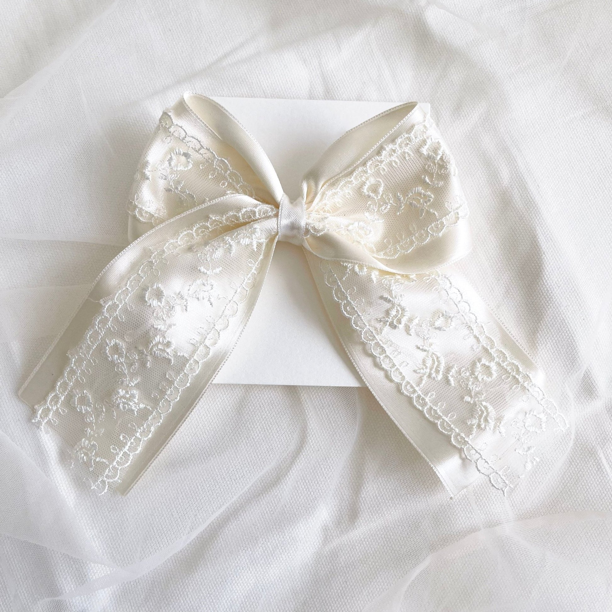 Elise Satin Lace Long Tail Bow - Chléa & Co.