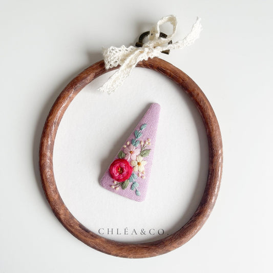 Embroidered Rose On Purple Linen - Chléa & Co.