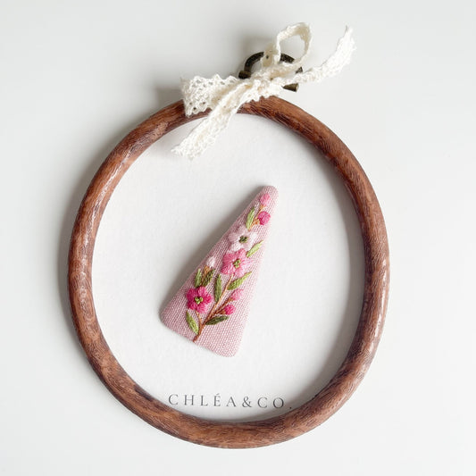 Embroidered Spring Flowers On Pink Linen - Chléa & Co.