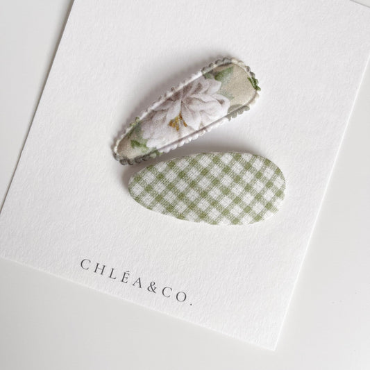 Forest Green Fabric Covered Snap Clip - Chléa & Co.