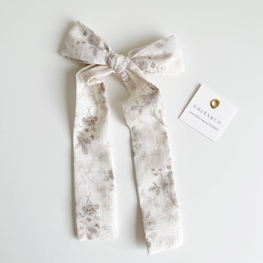 Grey Wild Flower Long Tail Bow - Chléa & Co.