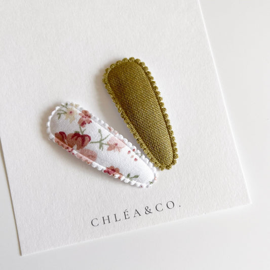 Hazel Olivia Fabric Covered Snap Clip - Chléa & Co.