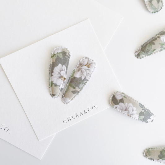 Jasmine Fabric Covered Snap Clip - Chléa & Co.