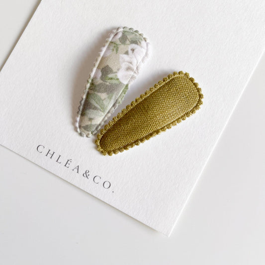 Jasmine Olivia Fabric Covered Snap Clip - Chléa & Co.