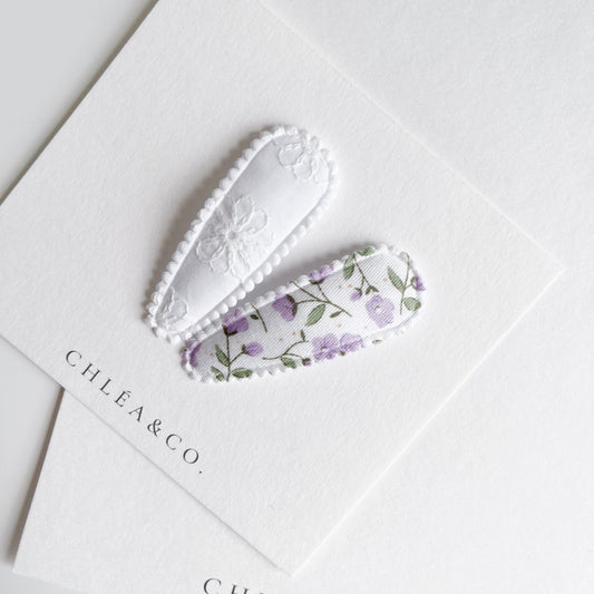 Layla & White Fleur Fabric Covered Snap Clip - Chléa & Co.