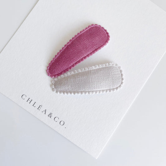 Magenta & Ivory Fabric Covered Snap Clip - Chléa & Co.
