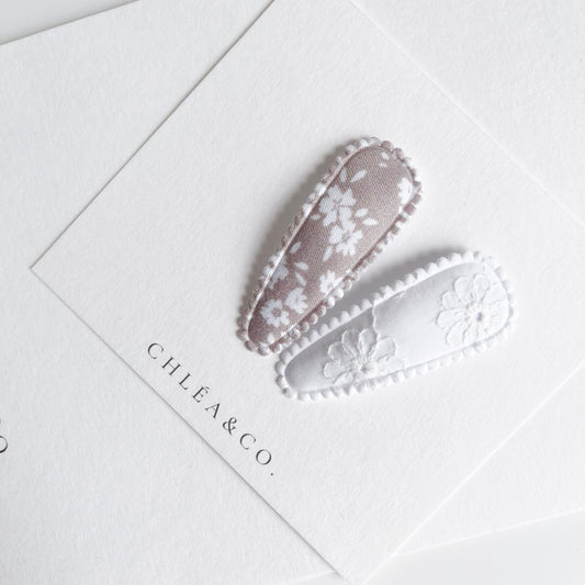 Mallory & White Fleur Fabric Covered Snap Clip - Chléa & Co.