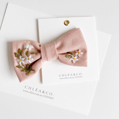 Marylene | Embroidered Floral Hair Bow - Chléa & Co.