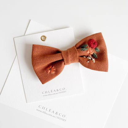 Marylene | Embroidered Floral Hair Bow - Chléa & Co.