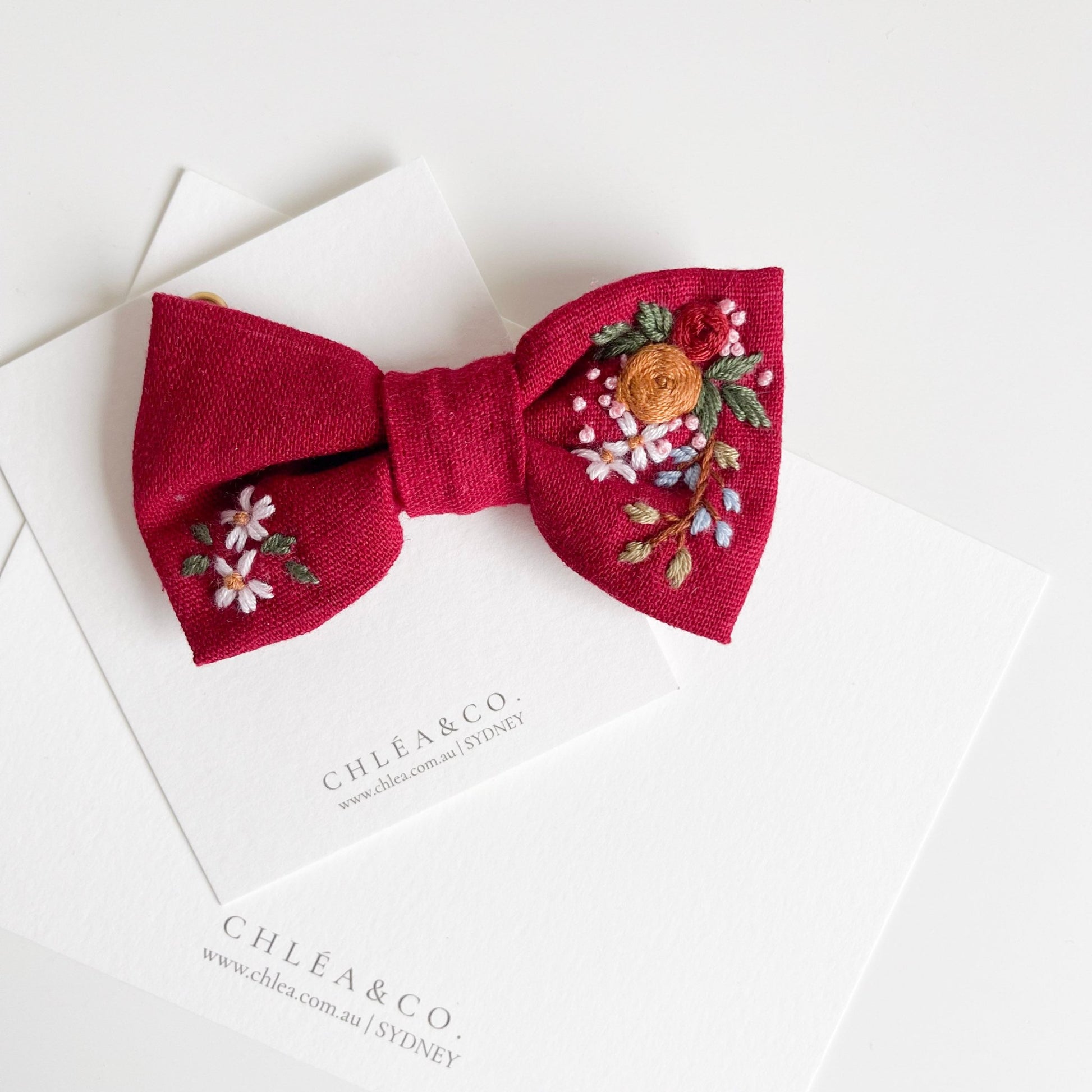Marylene | Embroidered Floral Hair Bow - Chléa & Co.