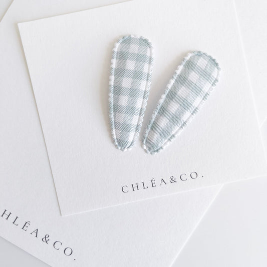 Mint Gingham Fabric Covered Snap Clip - Chléa & Co.