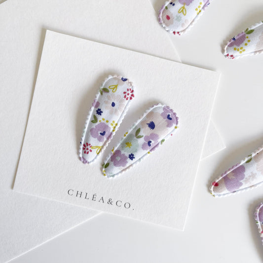 Morning Glory Fabric Covered Snap Clip - Chléa & Co.