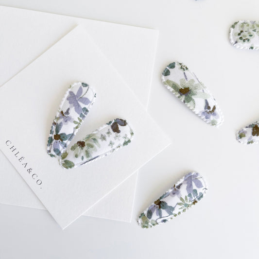 Morning Iris Fabric Covered Snap Clip - Chléa & Co.