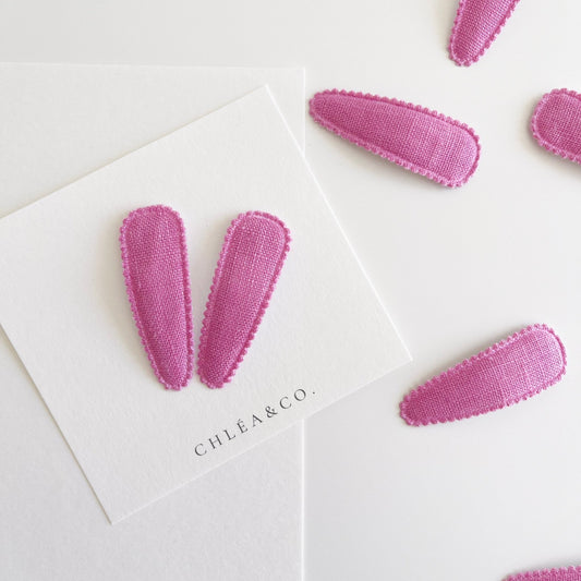 Peony Linen Fabric Covered Snap Clip - Chléa & Co.