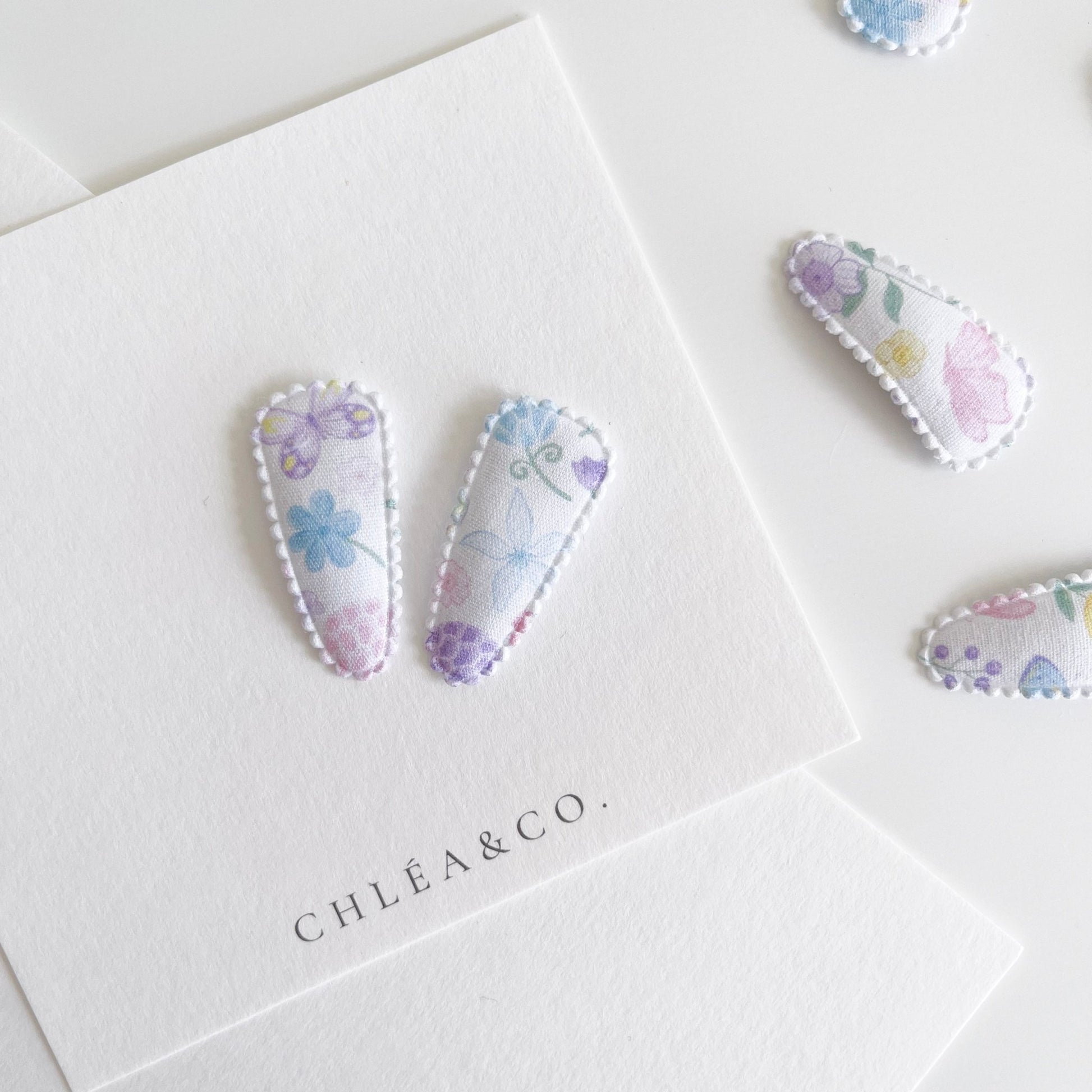 Petite Butterfly Garden Fabric Covered Snap Clip - Chléa & Co.