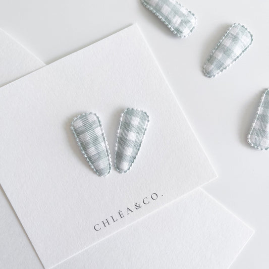 Petite Mint Gingham Fabric Covered Snap Clip - Chléa & Co.