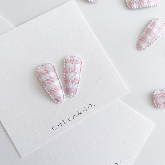 Petite Pink GinghamFabric Covered Snap Clip - Chléa & Co.
