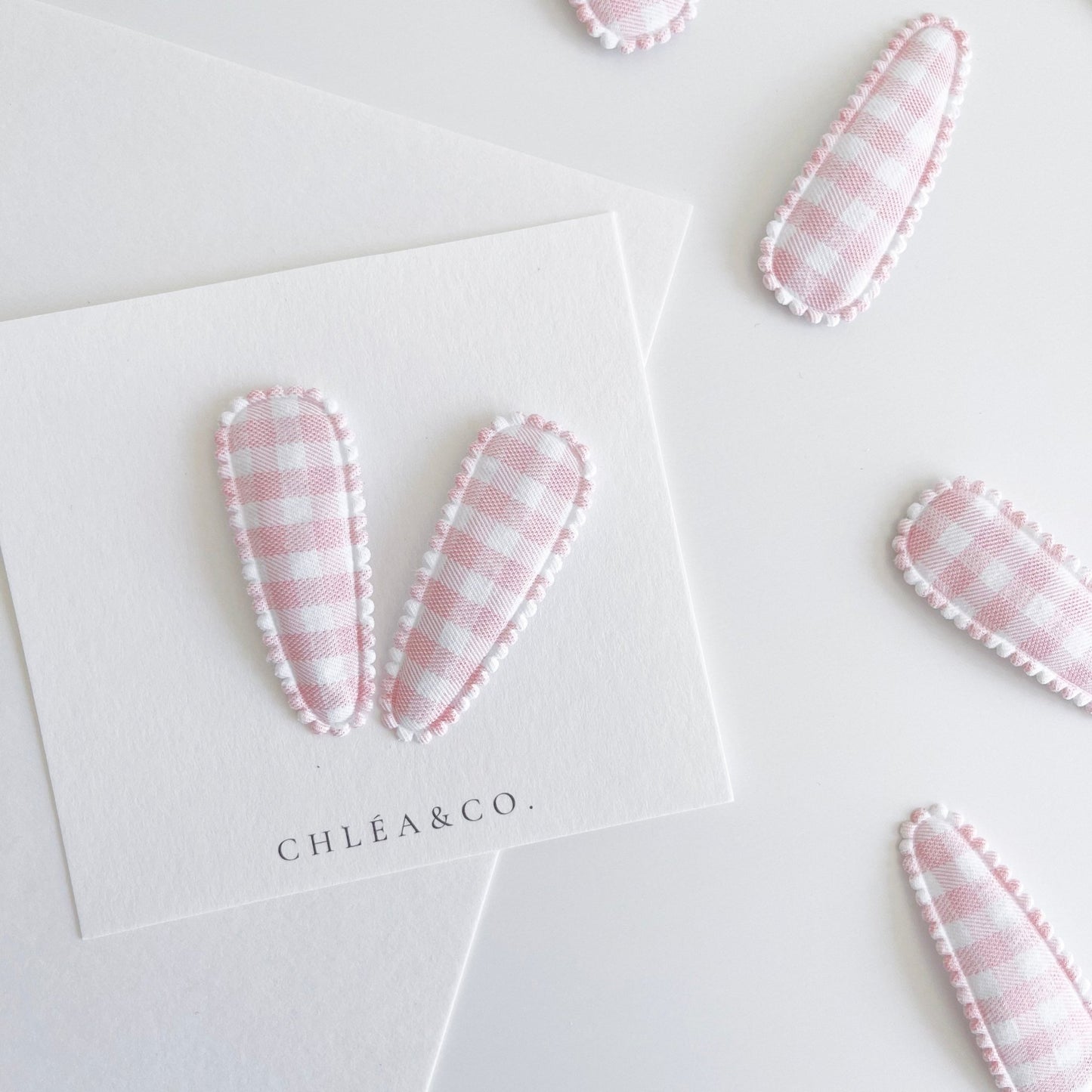 Pink Gingham Fabric Covered Snap Clip - Chléa & Co.