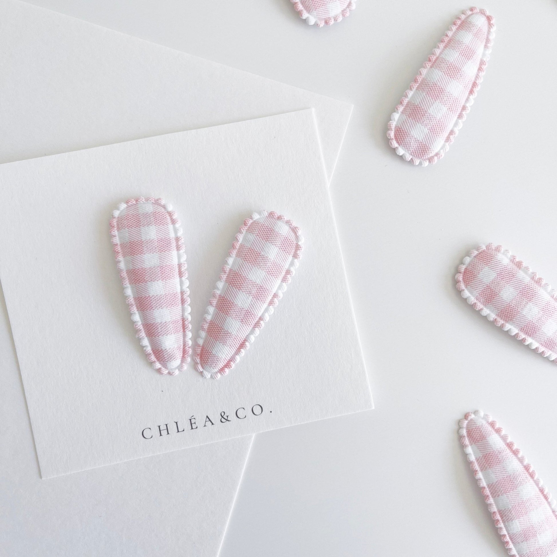 Pink Gingham Fabric Covered Snap Clip - Chléa & Co.
