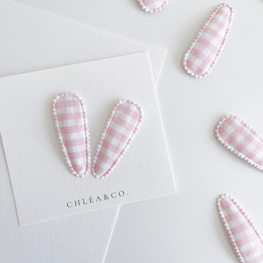 Pink Gingham Fabric Covered Snap Clip - Chléa & Co.