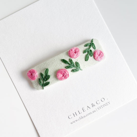 Pink Rosie | Embroidered Floral Hair Clip - Chléa & Co.