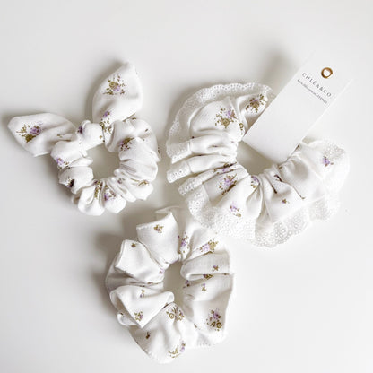 Purple Ditsy Floral Scrunchies - Chléa & Co.
